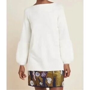 Anthropologie Colma Eyelash Cuff Tunic Sweater White Size S